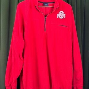 Big Ball Sports Ohio State Buckeyes Mens Red Quarter Zip Fleece Sweatshirt L